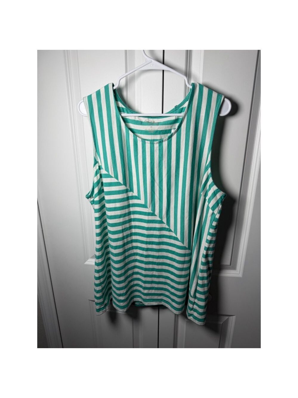 Coral Bay Plus 1X Green White Striped Tank Top